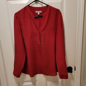 ❤️ Banana Republic Red Silk Roll sleeve blouse XL